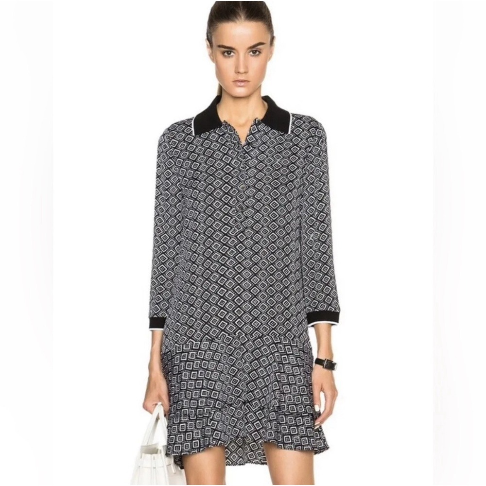 Dianne Von Furstenberg Samuella Silk Shirt Dress Collared Ruffle Hem Size 6